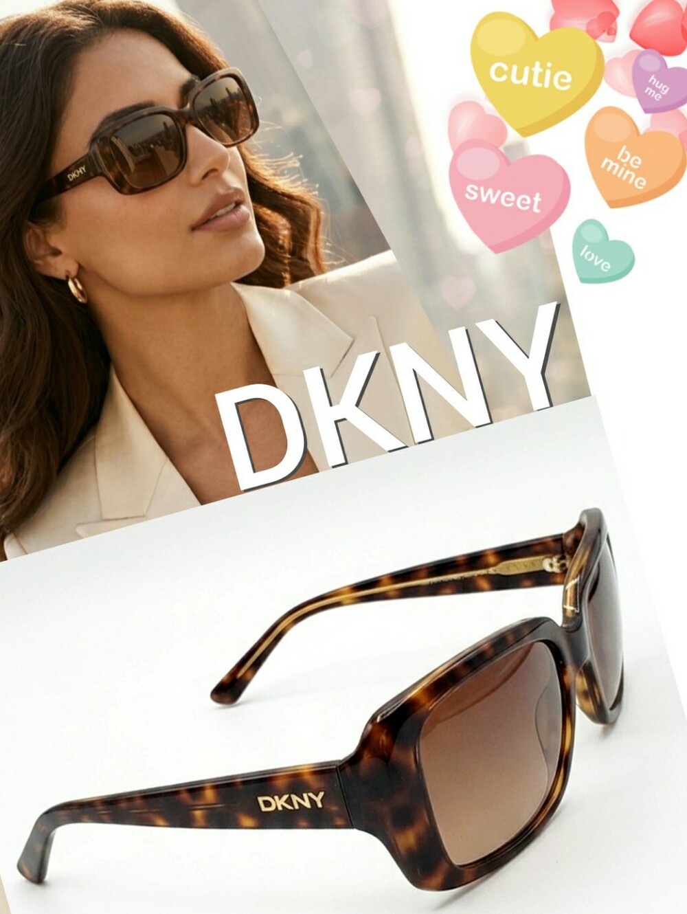 DKNY💋Y2K Donna Karan Tortoiseshell Rectangular Sunglasses w/ Brown Lenses
